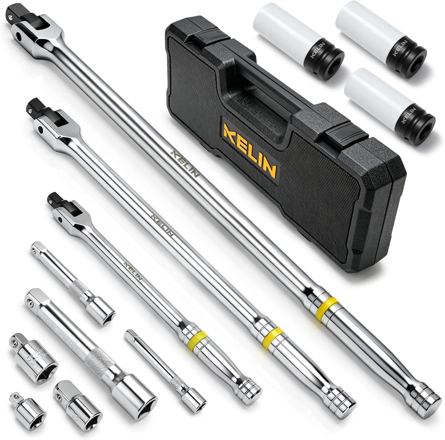 12PCS Breaker Bar Set, 3/8", 1/2", 1/4" Drive Socket Wrench