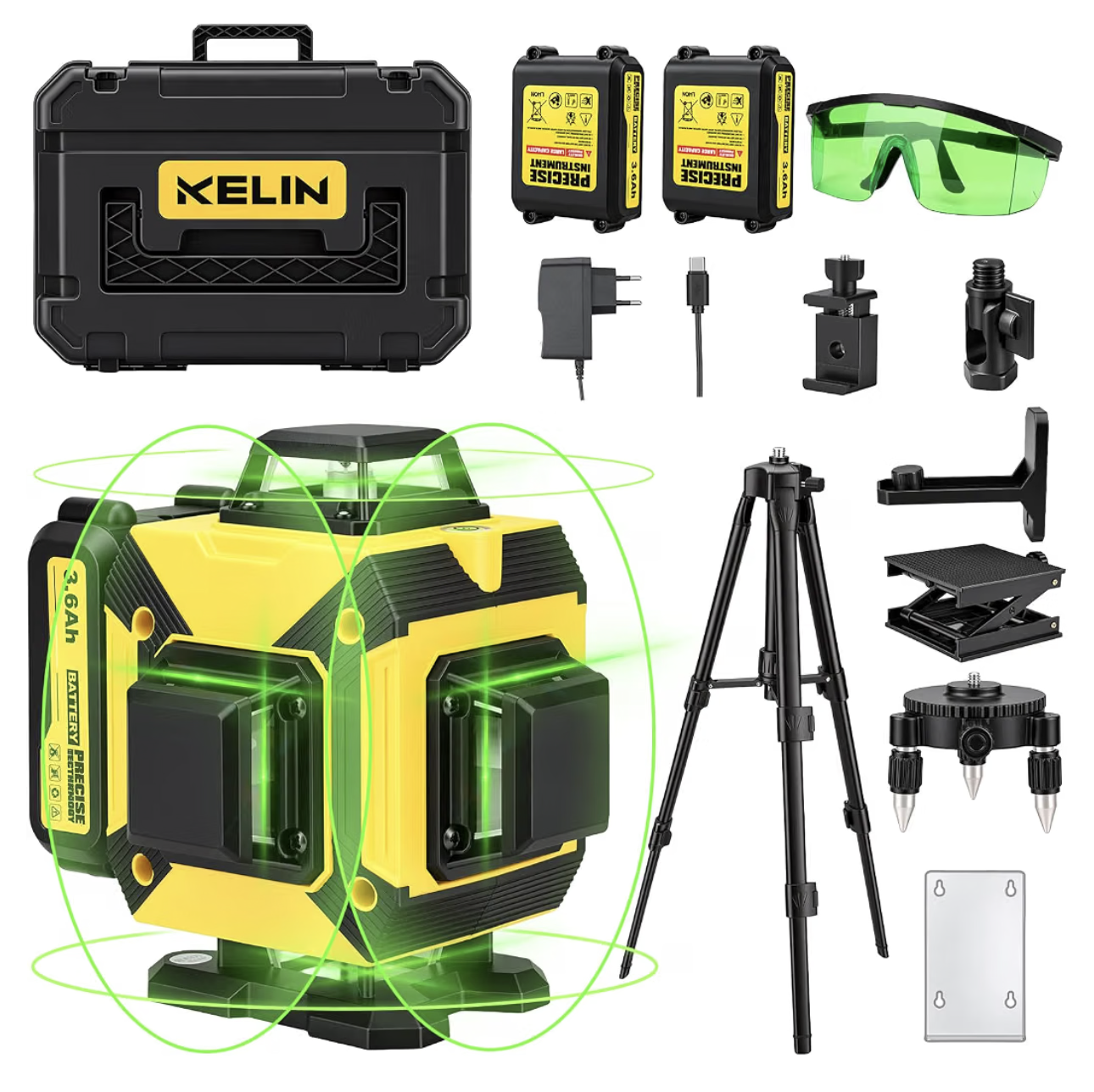 16-Line Green Laser Level with Tripod, 4×360° Self-Leveling Professional 16-line green laser level with 4×360°coverage for faster alignment and layout in construction and remodeling.