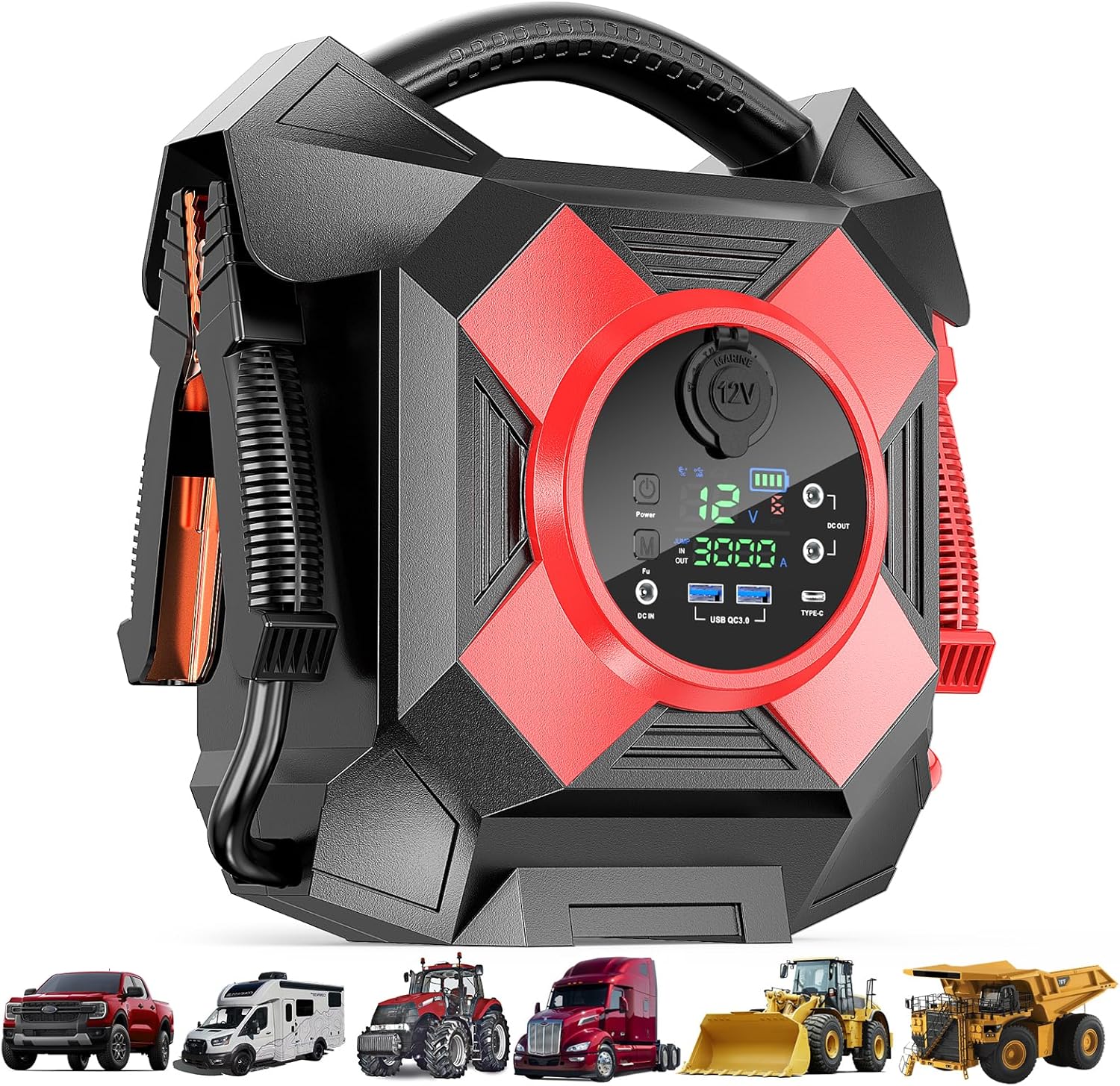 DM1264 12V Semi Truck Jump Starter Heavy Duty, 30000A Peak, Class 8
